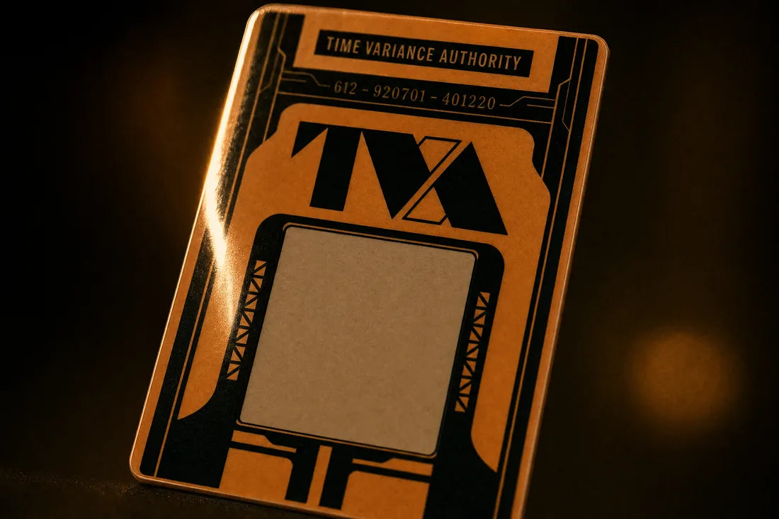 TVA Temporal Calling Card â€” engraving detail